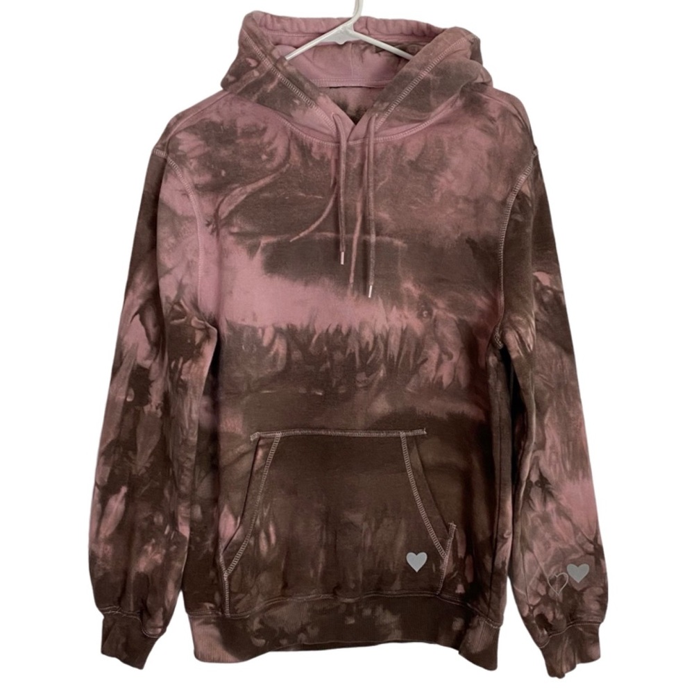 Custom Tie Dye Reflective Heart Pullover Sweatshirt Hoodie wPocket Womens Medium